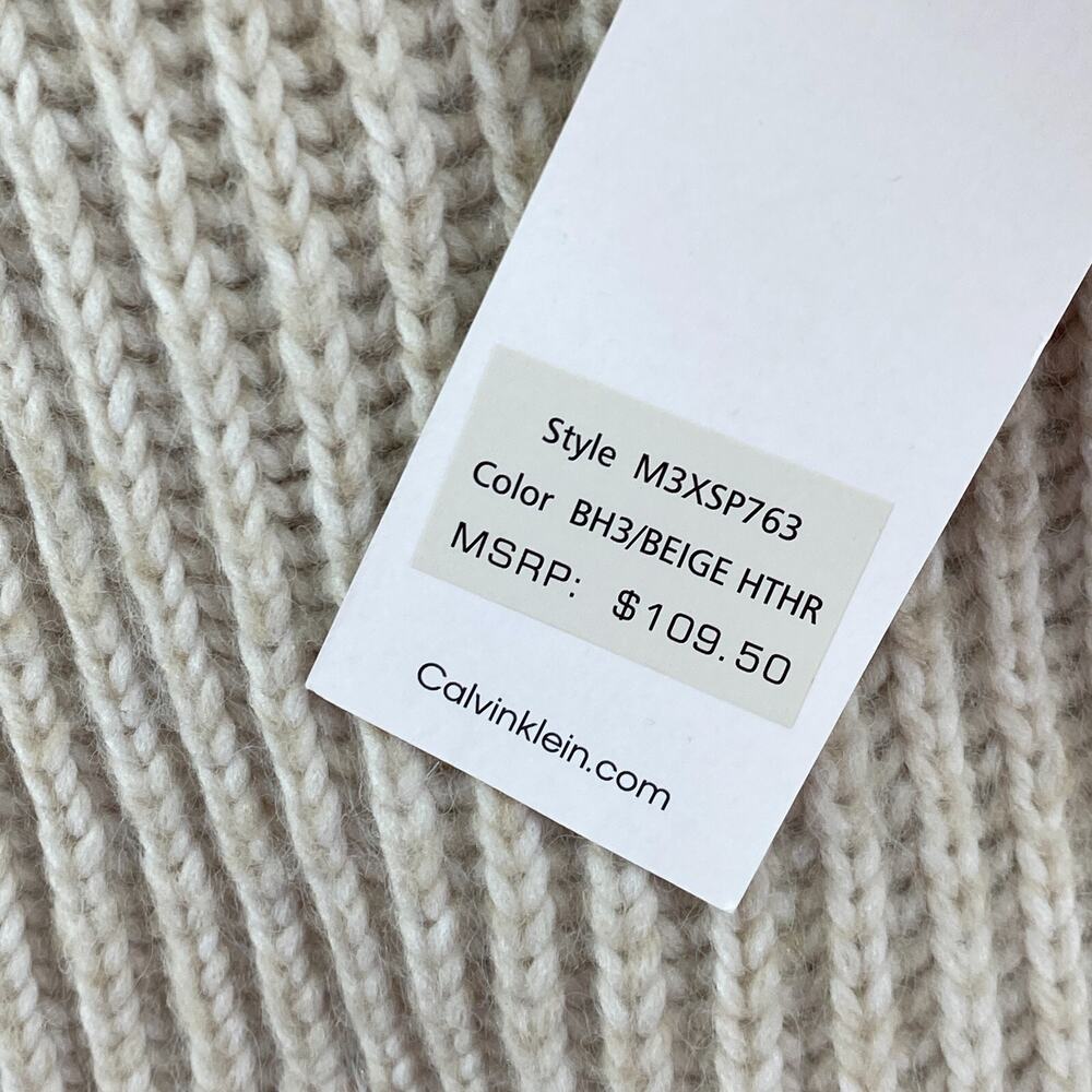 CALVIN KLEIN Sweater Womens S Popcorn Yoke Ribbed Mock Jumper Pullover Beige NEW - Picture 9 of 13